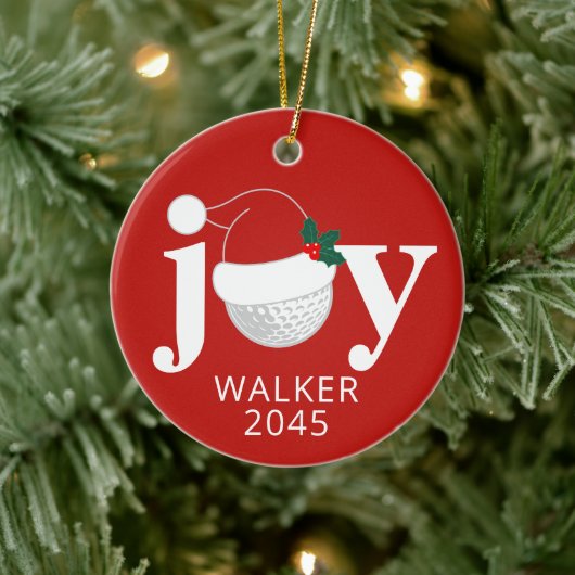 Golf Christmas Joy Personalized Name Modern Red セラミックオーナメント (ツリー)