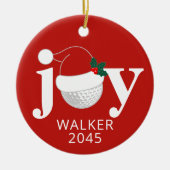 Golf Christmas Joy Personalized Name Modern Red セラミックオーナメント (正面)