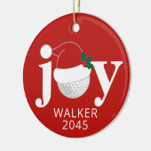 Golf Christmas Joy Personalized Name Modern Red セラミックオーナメント (左)