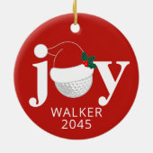 Golf Christmas Joy Personalized Name Modern Red セラミックオーナメント (裏面)