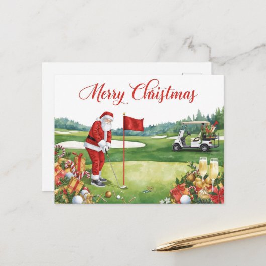 Golf Christmas  Let’s Par tee with Santa Claus   シーズンポストカード (正面/裏面インサイチュ)