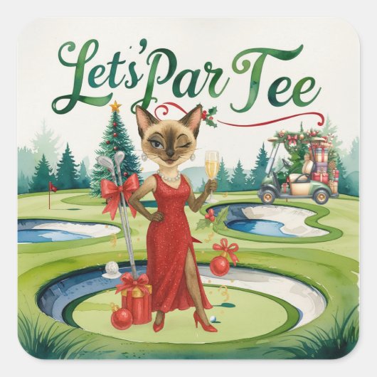 Golf Christmas Let's Par Tee for Golfer party  スクエアシール (正面)
