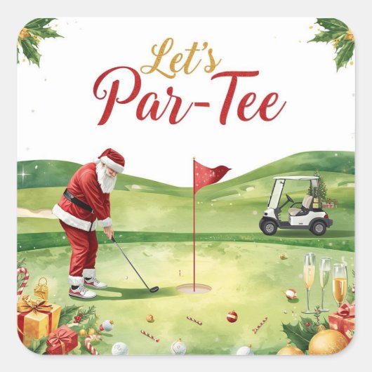Golf Christmas Party Let’s Par tee with Santa スクエアシール (正面)