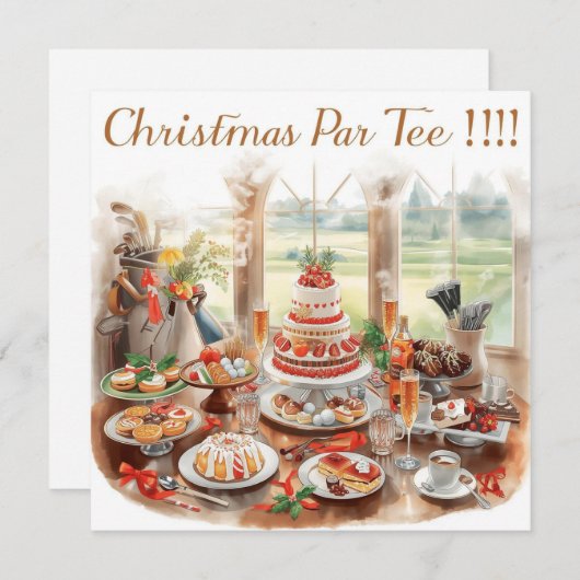 Golf Christmas Party with Golf Course Background 招待状 (正面/裏面)