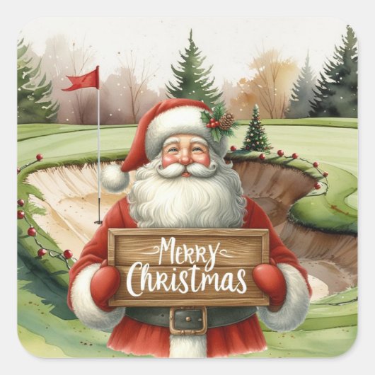 Golf Christmas Santa Claus at golf course スクエアシール (正面)