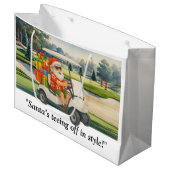 Golf Christmas Santa drive golf cart on course ラージペーパーバッグ (正面アングル)