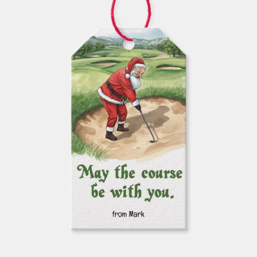 Golf Christmas Santa golfing My course be with you ギフトタグ (正面)