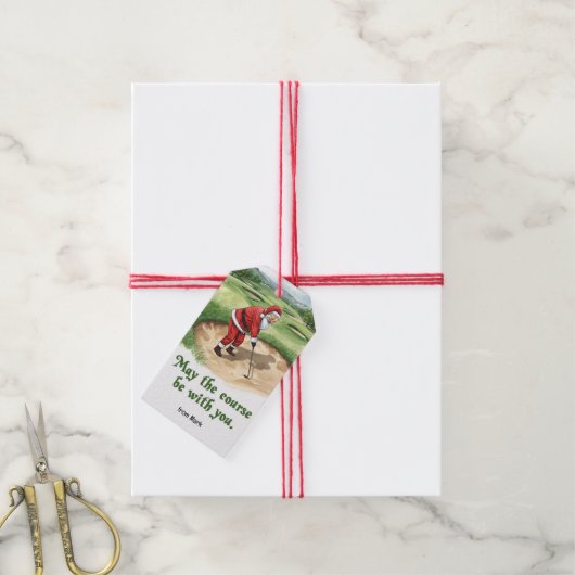 Golf Christmas Santa golfing My course be with you ギフトタグ (より糸付き)