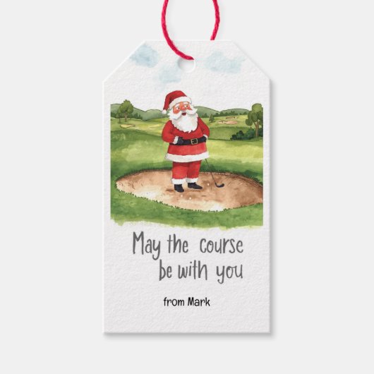 Golf Christmas Santa golfing My course be with you ギフトタグ (正面)