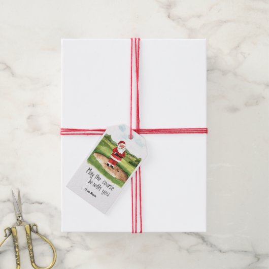 Golf Christmas Santa golfing My course be with you ギフトタグ (より糸付き)