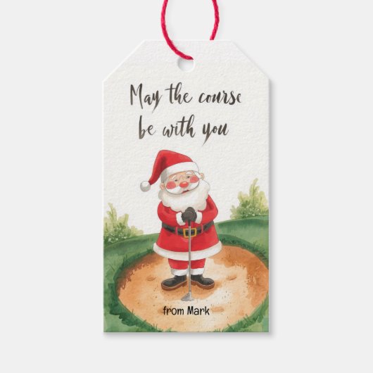 Golf Christmas Santa golfing My course be with you ギフトタグ (正面)