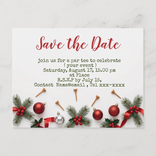 Golf Christmas save the date with golf themed ポストカード (正面)