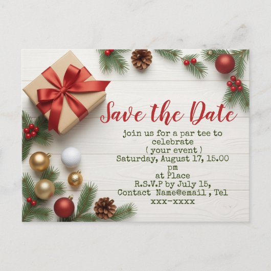Golf Christmas save the date with golf themed ポストカード (正面)