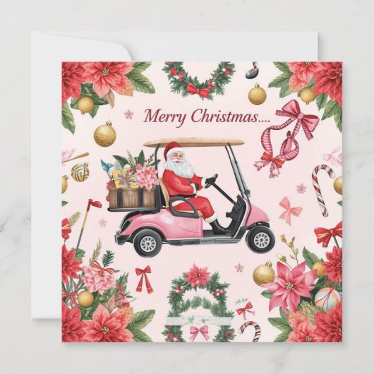 Golf Christmas themed Santa drive Pink golf cart シーズンカード (正面)