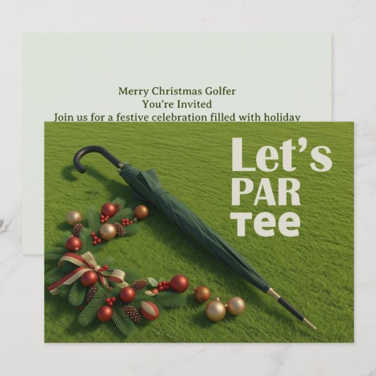 Golf Christmas themed with golf umbrella 招待状 (正面/裏面)