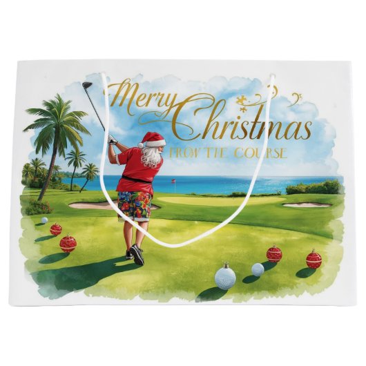 Golf Christmas themed with Santa Claus ラージペーパーバッグ (正面)