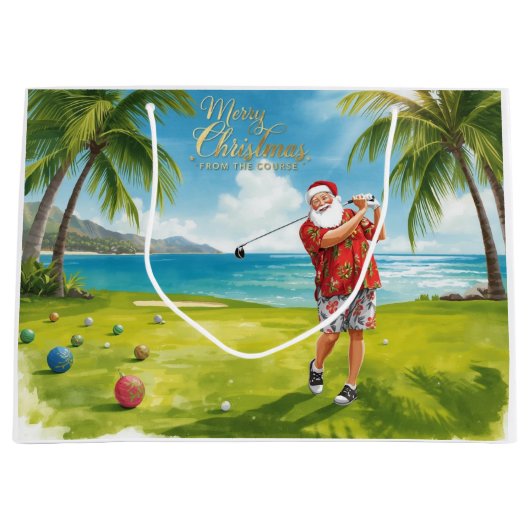 Golf Christmas themed with Santa Claus ラージペーパーバッグ (正面)