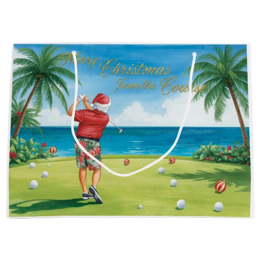Golf Christmas themed with Santa Claus golfing  ラージペーパーバッグ (正面)