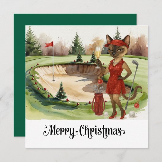 Golf Christmas themed with Siamese Cat Golfer  シーズンカード (正面/裏面)