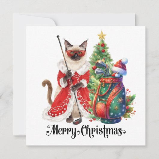 Golf Christmas themed with Siamese Cat Golfer シーズンカード (正面)