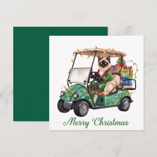 Golf Christmas themed with Siamese Cat Golfer  シーズンカード (正面/裏面)