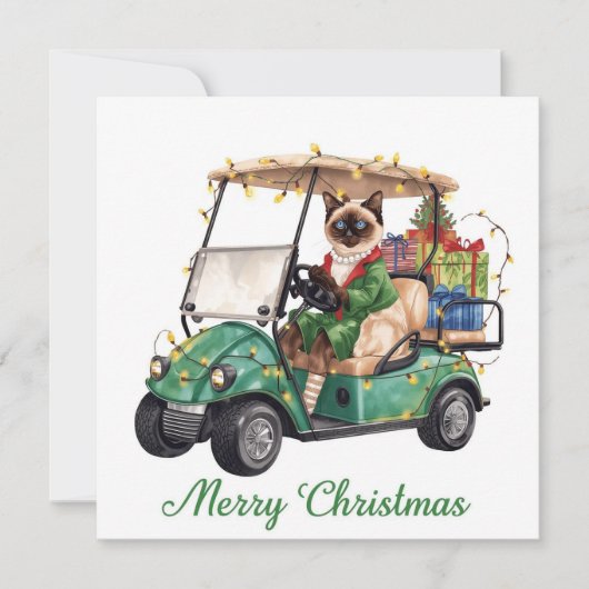 Golf Christmas themed with Siamese Cat Golfer  シーズンカード (正面)