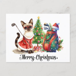 Golf Christmas themed with Siamese Cat Golfer シーズンポストカード