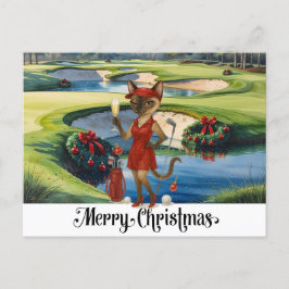 Golf Christmas themed with Siamese Cat Golfer シーズンポストカード