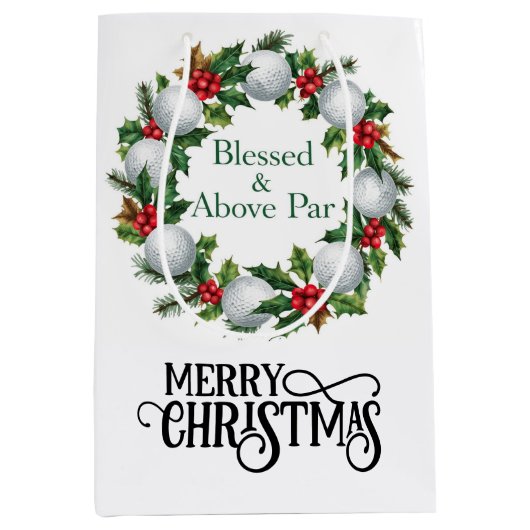 Golf Christmas themed with Wreath ミディアムペーパーバッグ (正面)