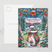 Golf Christmas with Golf bag on green シーズンポストカード (正面/裏面)