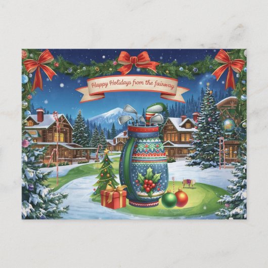 Golf Christmas with Golf bag on green ポストカード (正面)