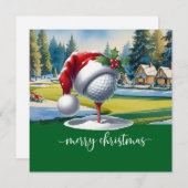 Golf Christmas with golf ball Santa hat シーズンカード (正面/裏面)