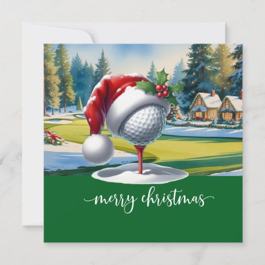 Golf Christmas with golf ball Santa hat シーズンカード (正面)