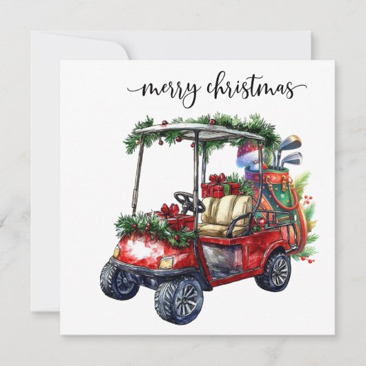 Golf Christmas with Golf cart and golf bag シーズンカード (正面)