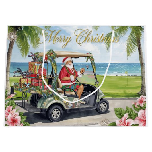 Golf Christmas with Santa Claus in Hawaii ラージペーパーバッグ (正面)