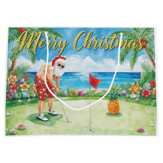 Golf Christmas with Santa Claus in Hawaii ラージペーパーバッグ (正面)