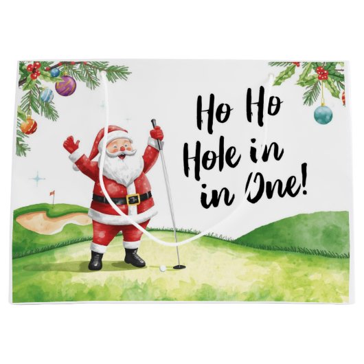 Golf Christmas with Santa Claus with funny text  ラージペーパーバッグ (正面)