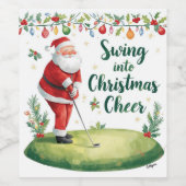 Golf Christmas with Santa Claus with funny text  ワインラベル (シングルラベル)