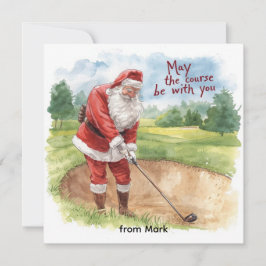 Golf Christmas with Santa Golfer on golf course  シーズンカード