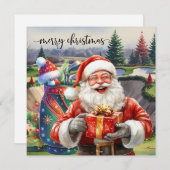Golf Christmas with Santa Golfer on golf course シーズンカード (正面/裏面)