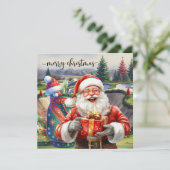 Golf Christmas with Santa Golfer on golf course シーズンカード (スタンド正面)