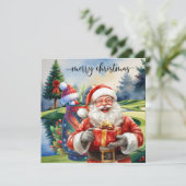 Golf Christmas with Santa Golfer on golf course シーズンカード (スタンド正面)