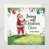 Golf Christmas with Santa Golfer on golf course シーズンカード (正面/裏面)
