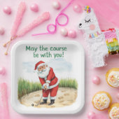 Golf Christmas with Santa Golfer on golf course  ペーパープレート (パーティー)