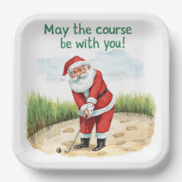 Golf Christmas with Santa Golfer on golf course  ペーパープレート