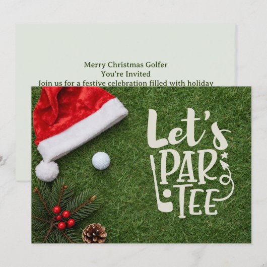 Golf Christmas with Santa hat on green  招待状 (正面/裏面)