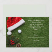 Golf Christmas with Santa hat on green 招待状 (正面/裏面)