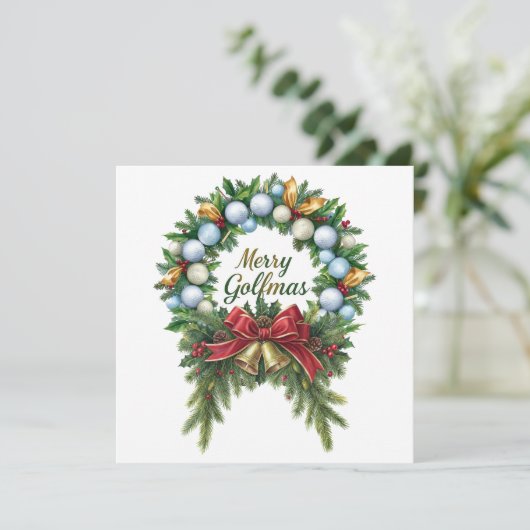 Golf Christmas Wreath for Golfer with golf ball  カード (スタンド正面)