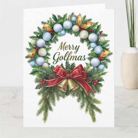 Golf Christmas Wreath for Golfer with golf ball  カード (正面)