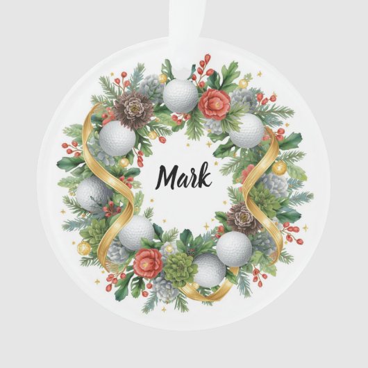 Golf Christmas Wreath with Golfer Name オーナメント (正面)